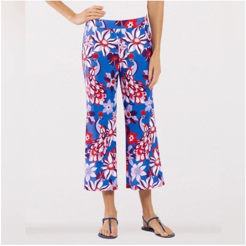 Jude Connally Trixie Cropped Pants in Twirling Peacock Cobalt Sz L NWT